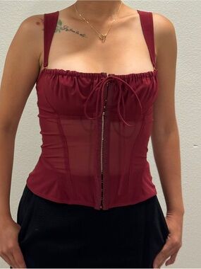 Women's Burgundy Sheer Corset Camisole